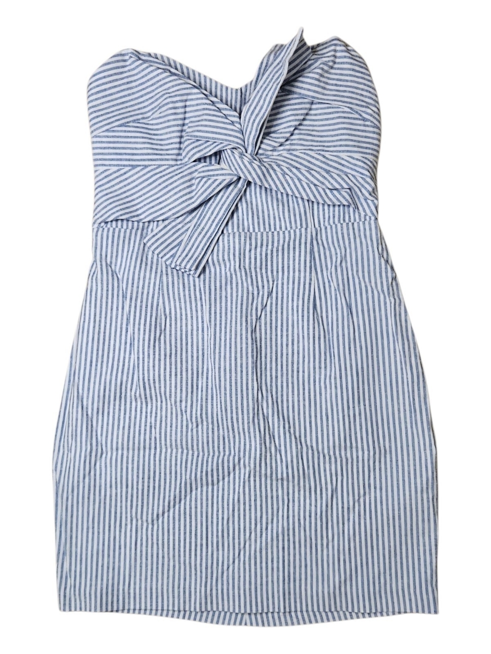 Blue and White Pinstripe Strapless Mini Dress